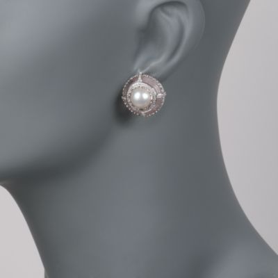 9.5-10mm Mabe Pearl and Rose Quartz Earrings With .10 ct. t.w. Diamonds in Sterling Silver &mdash; Alt Image 2
