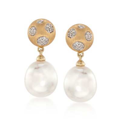 Cultured Pearl and Diamond Drop Earrings &mdash; Alt Image 1