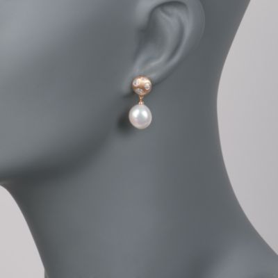 Cultured Pearl and Diamond Drop Earrings &mdash; Alt Image 2