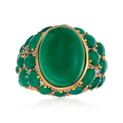 Green Agate and .10 ct. t.w. Diamond Dome Ring in 18kt Over Sterling &mdash; Alt Image 1