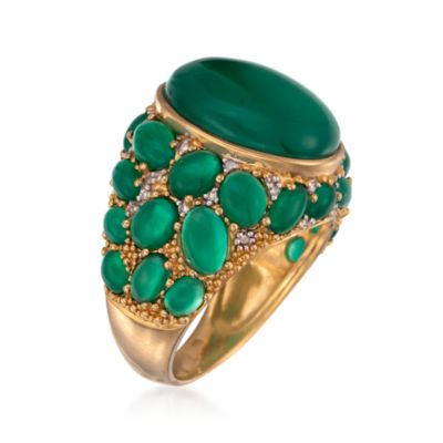 Green Agate and .10 ct. t.w. Diamond Dome Ring in 18kt Over Sterling &mdash; Alt Image 3