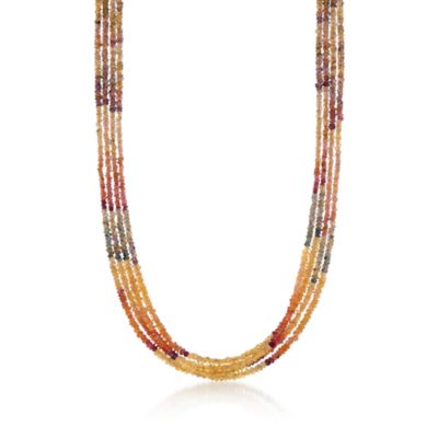 190.00 ct. t.w. Multicolored Sapphire Four-Strand Bead Necklace in 14kt Yellow Gold. 20" &mdash; Alt Image 1