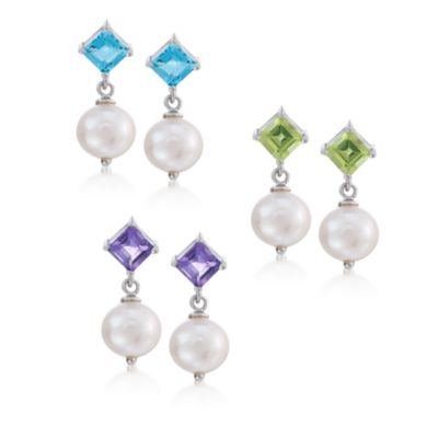 3-Pair Set of 3.70 ct. t.w. Multi-Gem and Pearl Drop Earrings in Sterling Silver &mdash; Alt Image 1