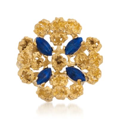 C. 1990 Vintage 18kt Yellow Gold Floral Ring With Lapis. Size 6.5 &mdash; Alt Image 1