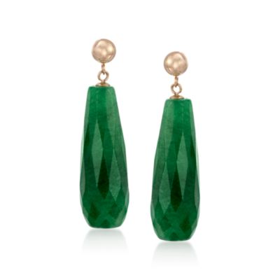 Green Agate Earrings in 14kt Yellow Gold &mdash; Alt Image 1