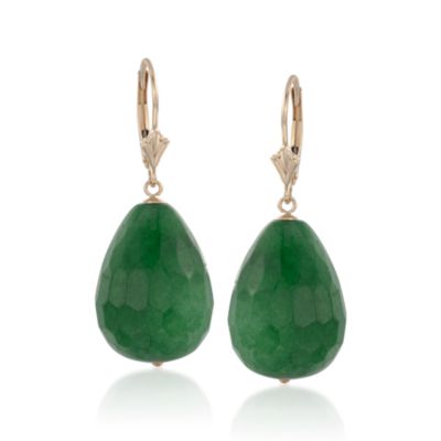Green Agate Briolette Earrings in 14kt Yellow Gold &mdash; Alt Image 1