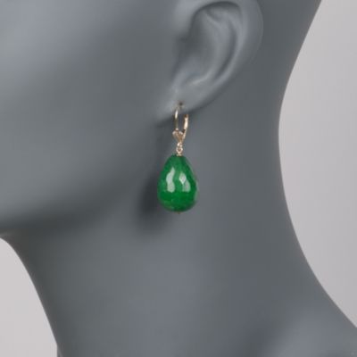 Green Agate Briolette Earrings in 14kt Yellow Gold &mdash; Alt Image 2