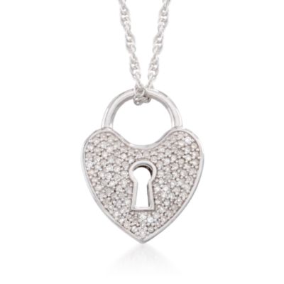 .25 ct. t.w. Diamond Heart Lock Necklace in Sterling Silver &mdash; Alt Image 1