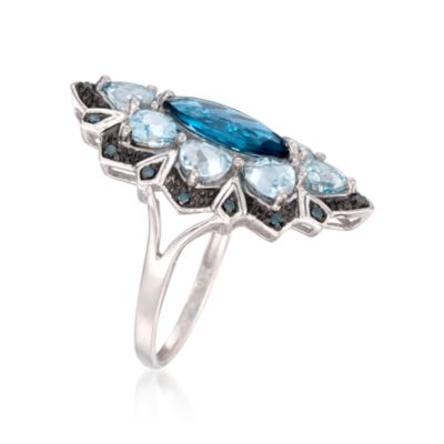 2.20 London Carat Blue Topaz and 2.50 ct. t.w. Aquamarine Ring With Diamonds in Sterling Silver &mdash; Alt Image 3