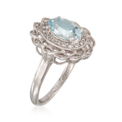 1.10 Carat Aquamarine and .10 ct. t.w. Diamond Ring in Sterling Silver &mdash; Alt Image 3