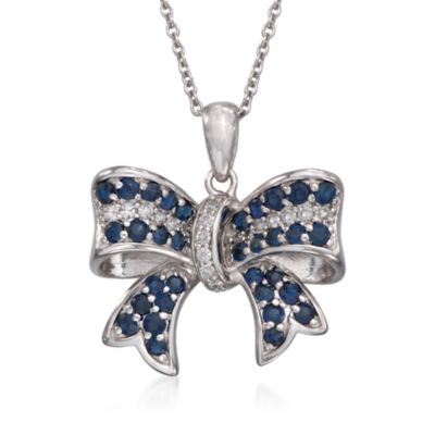 .70 ct. t.w. Sapphire and .10 ct. t.w. Diamond Bow Necklace in Sterling Silver. 18" &mdash; Alt Image 1