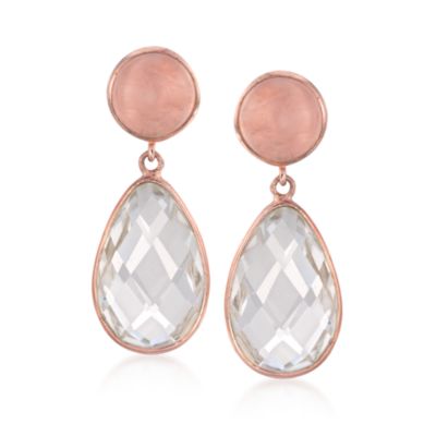 Rose Quartz and Rock Crystal Drop Earrings in 18kt Over Sterling &mdash; Alt Image 1