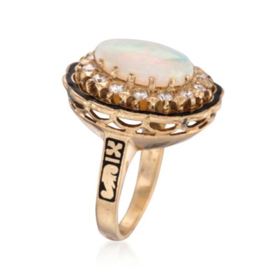 C. 1980 Vintage Opal and .65 ct. t.w. Diamond Ring in 14kt Yellow Gold. Size 6.5 &mdash; Alt Image 3