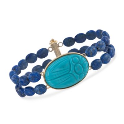 Lapis Bead Scarab Bracelet in 18kt Over Sterling &mdash; Alt Image 1