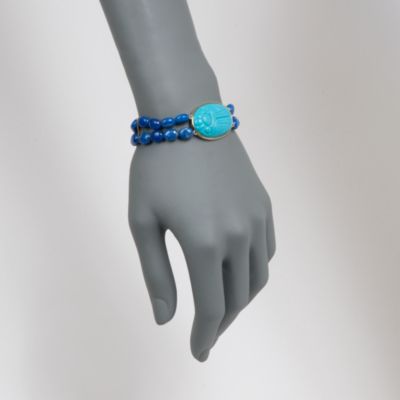 Lapis Bead Scarab Bracelet in 18kt Over Sterling &mdash; Alt Image 2