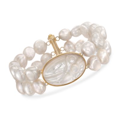 Baroque Pearl Scarab Bracelet in 18kt Over Sterling. 8.5" &mdash; Alt Image 1