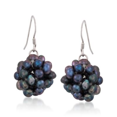4-5mm Black Pearl Cluster Drop Earrings in Sterling Silver &mdash; Alt Image 1