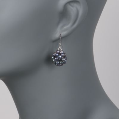 4-5mm Black Pearl Cluster Drop Earrings in Sterling Silver &mdash; Alt Image 2