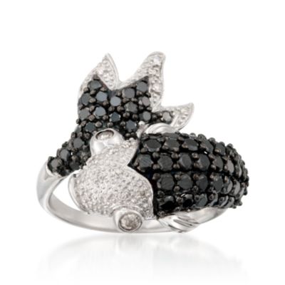 1.40 ct. t.w. Black and White Diamond Koi Fish Ring in Sterling Silver &mdash; Alt Image 1