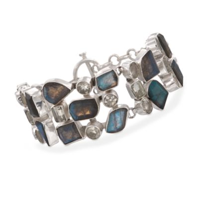 Labradorite and .20 ct. wt. Amethyst Bracelet In Sterling Silver. 8" &mdash; Alt Image 1