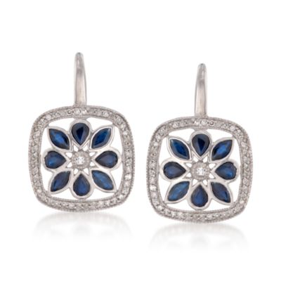2.80 ct. t.w. Sapphire and .44 ct. t.w. Diamond Earrings With White Topaz in Sterling Silver &mdash; Alt Image 1