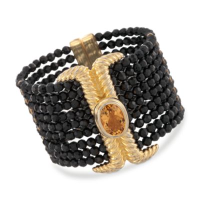 Black Agate and 5.25 Carat Citrine Cuff Bracelet in 18kt Over Sterling. 7" &mdash; Alt Image 1