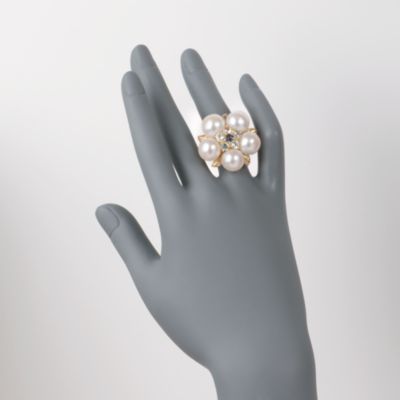 10.5-11mm Pearl and 1.60 ct. t.w. Multi-Gemstone Flower Ring in 18kt Over Sterling &mdash; Alt Image 2