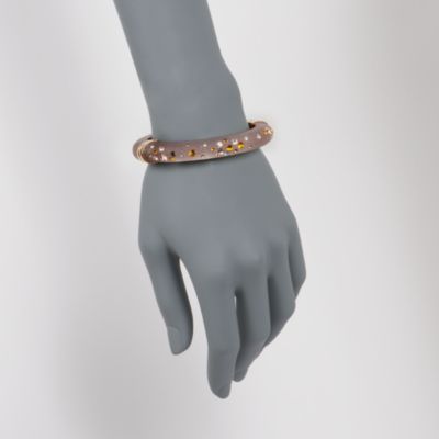 Brown Lucite and Multicolored Swarovski Crystal Bangle Bracelet in 14kt Over Sterling. 7" &mdash; Alt Image 2
