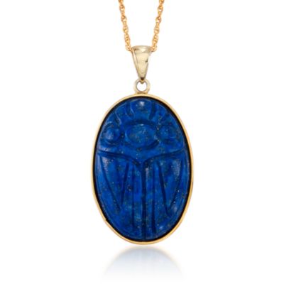 Carved Lapis Scarab Necklace in 14kt Over Sterling Silver. 18" &mdash; Alt Image 1
