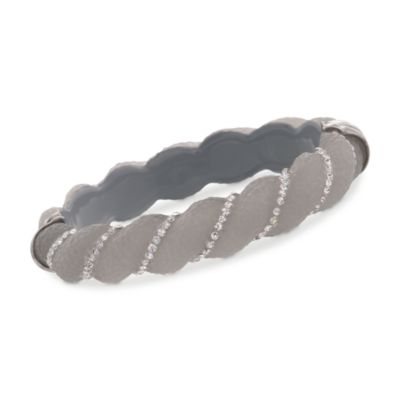 Gray Lucite Twisted Bangle Bracelet With White Swarovski Crystals in Sterling Silver. 7" &mdash; Alt Image 1