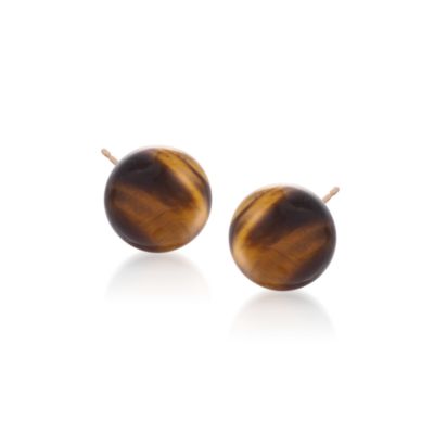 10-10.5mm Tiger's Eye Stud Earrings in 14kt Yellow Gold &mdash; Alt Image 1