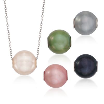 Interchangeable Necklace Set With Five Pearl Charms in Sterling Silver. 18" &mdash; Alt Image 1