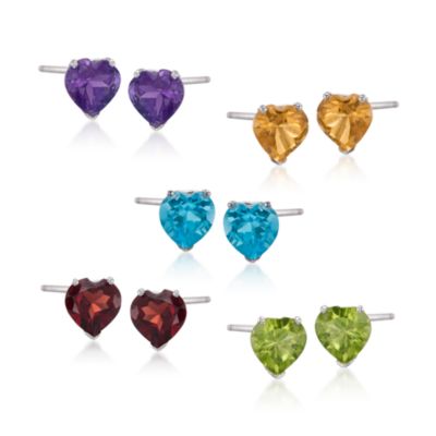 5-Pair Set of 8.10 ct. t.w. Multi-Gemstone Heart Earrings in Sterling Silver &mdash; Alt Image 1