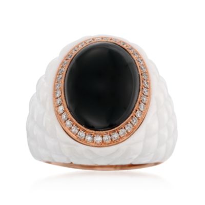 Black and White Agate Quilted Ring With .38 ct. t.w. Diamonds in 18kt Rose Gold. Size 7 &mdash; Alt Image 1