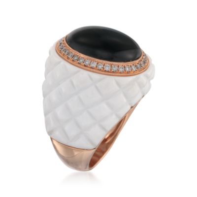 Black and White Agate Quilted Ring With .38 ct. t.w. Diamonds in 18kt Rose Gold. Size 7 &mdash; Alt Image 3