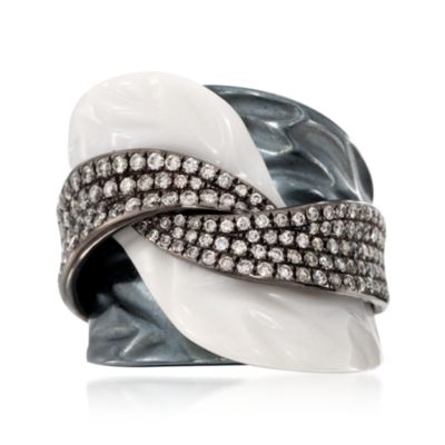 White Agate and Black Hematite Ring With 1.35 ct. t.w. Diamonds in 18kt White Gold &mdash; Alt Image 1
