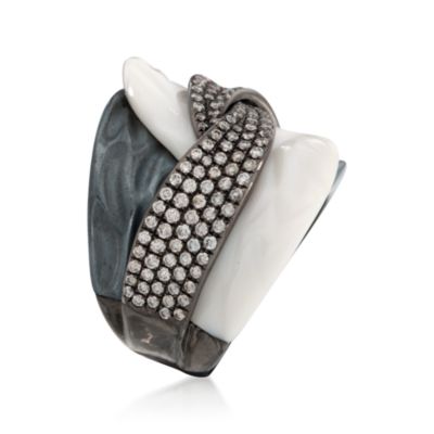 White Agate and Black Hematite Ring With 1.35 ct. t.w. Diamonds in 18kt White Gold &mdash; Alt Image 3