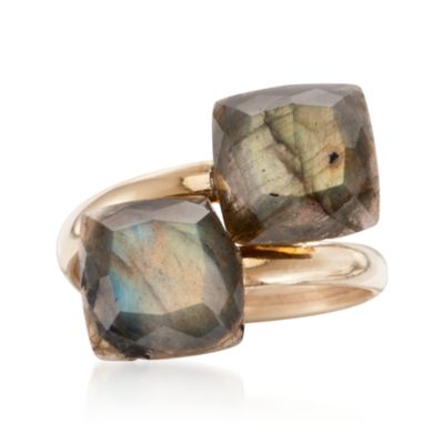 Italian Labradorite Bypass Ring in 14kt Yellow Gold &mdash; Alt Image 1