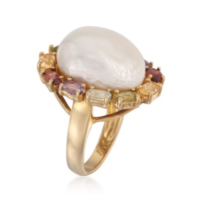 Baroque Pearl and Multi-Gemstone Ring in 14kt Over Sterling &mdash; Alt Image 3