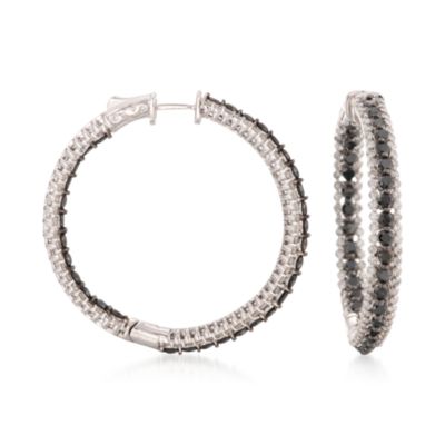 6.00 ct. t.w. Black and White Diamond In-And-Out Hoop Earrings in 14kt White Gold &mdash; Alt Image 1