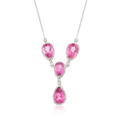 13.00 ct. t.w. Pink Topaz and .21 ct. t.w. Diamond Necklace in Sterling Silver &mdash; Alt Image 1