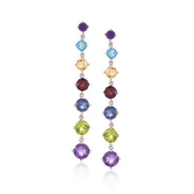 9.60 ct. t.w. Multi-Gem Linear Earrings in Sterling Silver &mdash; Alt Image 1