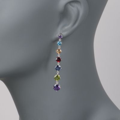 9.60 ct. t.w. Multi-Gem Linear Earrings in Sterling Silver &mdash; Alt Image 2