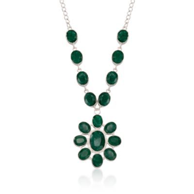60.00 ct. t.w. Green Sapphire Floral Pendant Necklace in Sterling Silver. 16" &mdash; Alt Image 1