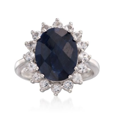 5.00 Carat Sapphire and 1.00 ct. t.w. White Topaz Ring in Sterling Silver &mdash; Alt Image 1