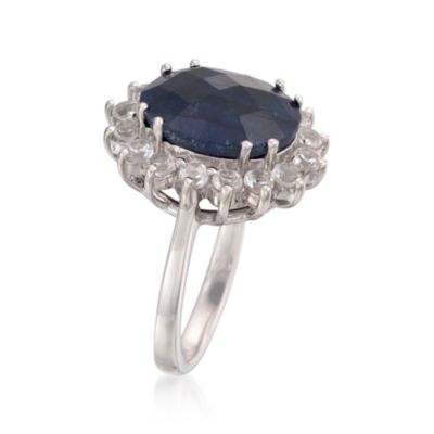 5.00 Carat Sapphire and 1.00 ct. t.w. White Topaz Ring in Sterling Silver &mdash; Alt Image 3