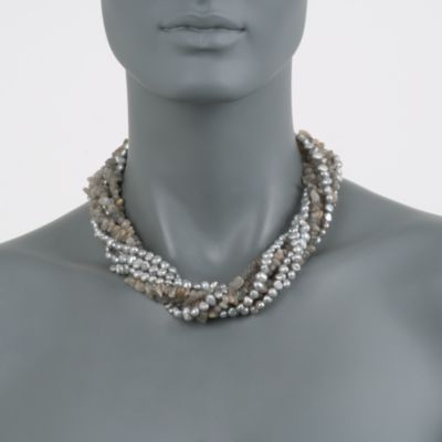 Gray Pearl and Labradorite Torsade Necklace in Sterling Silver. 18" &mdash; Alt Image 2
