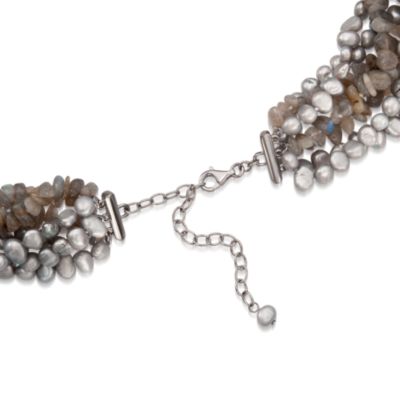 Gray Pearl and Labradorite Torsade Necklace in Sterling Silver. 18" &mdash; Alt Image 3