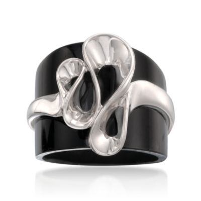 Black Agate Ribbon Ring in Sterling Silver &mdash; Alt Image 1