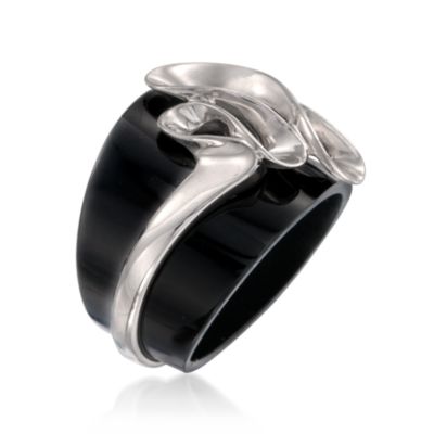 Black Agate Ribbon Ring in Sterling Silver &mdash; Alt Image 3